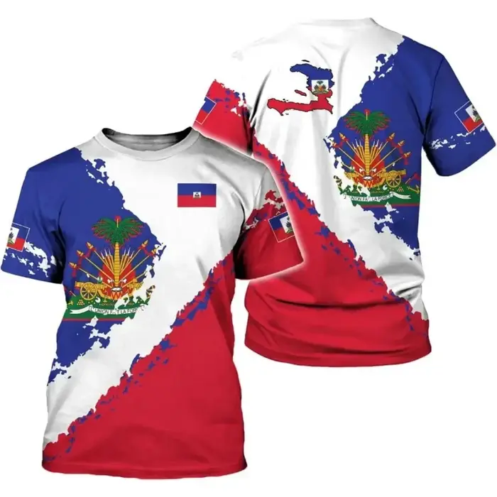 Haïti National Emblème Motif T-Shirt Pour Hommes Drapeau Haïtien 3D T-shirts Imprimés Décontracté Lâche