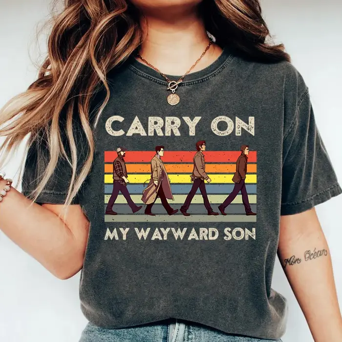 Surnaturel continuer mon fils vers le chemin T-Shirt Vintage Sam et Dean Winchester Brothrs chemise 