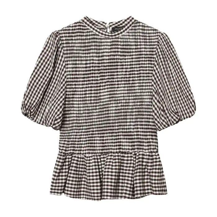 Chemise Vintage Femme Tendance à Col Montant et Manches Bulles