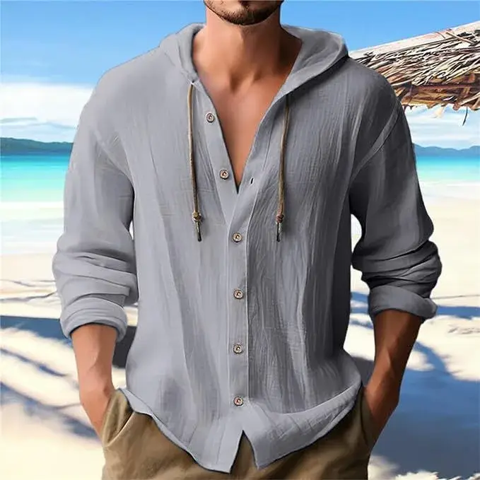 T-shirt homme 2026 décontracté Nouvelle collection Printemps/Été à capuche Couleur unie en coton Haut