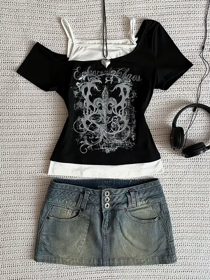 T-Shirt Punk Vintage des années 90 pour femmes, Streetwear d'été, Sexy, manches courtes, gothique, S