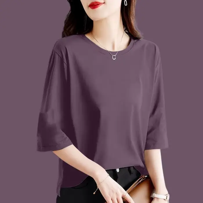T-shirt à manches 7-quarts en pur coton pour femmes