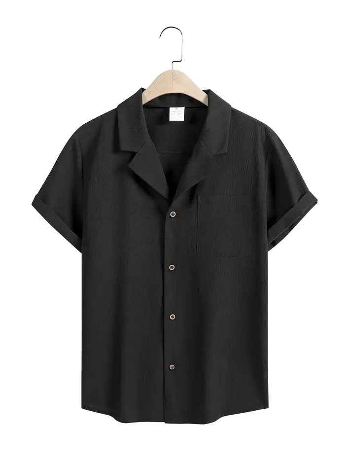 Nouveaux hommes à manches courtes T-Shirts été à la mode respirant ample jeunesse basique coton poche haut couleur unie col montant chemises