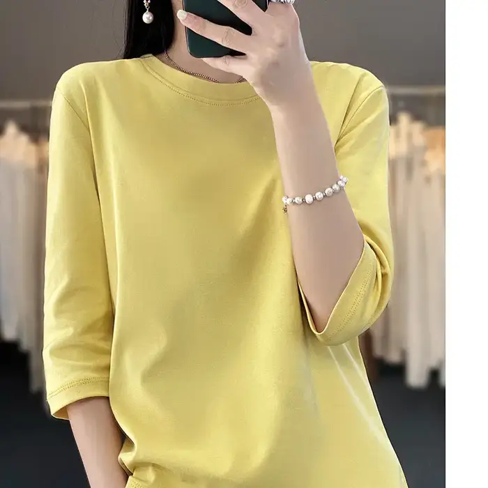 T-shirt 100 % coton à manches trois-quarts pour femme