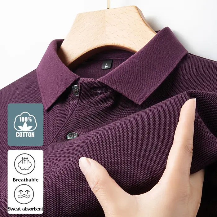 Polo Classique Homme Manches Courtes 100% Coton Mercerisé Respirant Été Casual Affaires Golf Hauts De Sport