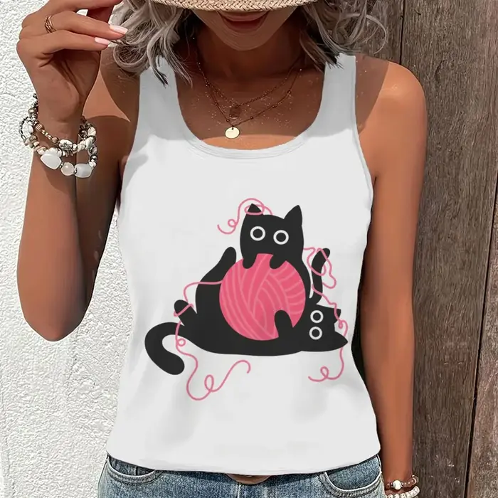 Débardeur graphique chat noir amusant pour femme