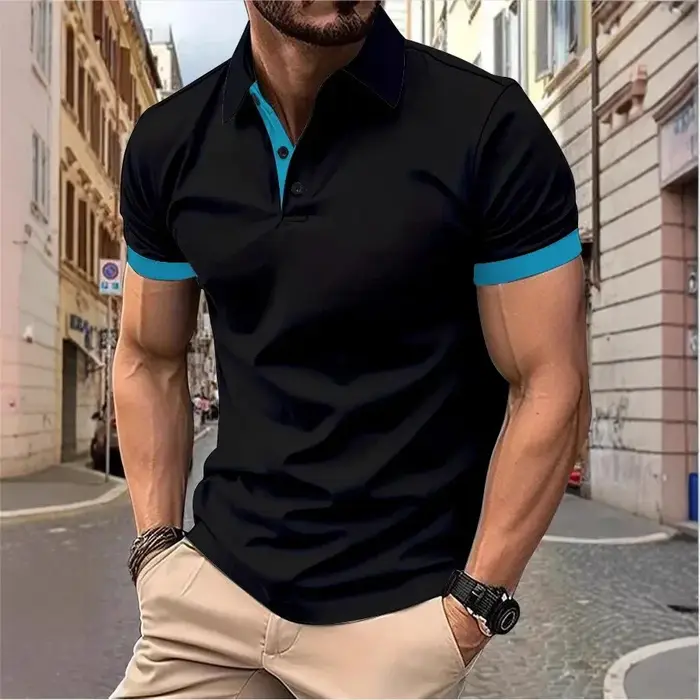 Polo Homme Manches Courtes Color Block Coupe Slim Style Anglais Décontracté Streetwear Été Respirant Tendance Golf Top Tee