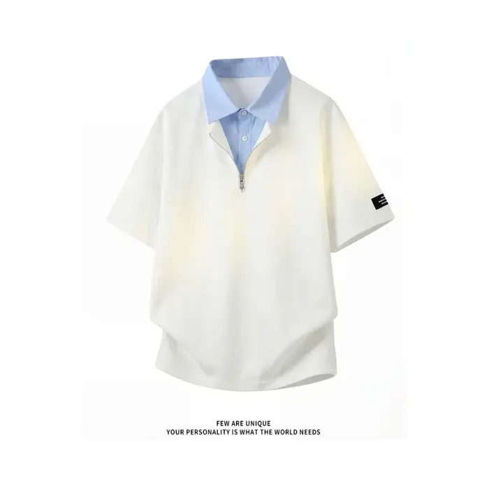 Chemises polo tendance à demi-zip bicolores pour hommes