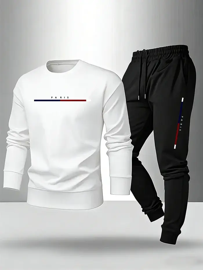 Nouvelle tenue décontractée pour homme 2026 : T-shirt à manches longues et pantalon de survêtement imprimé Paris – Collection Printemps-Automne