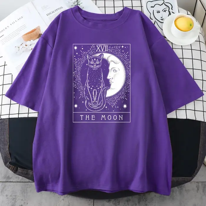Lune et chat graphique imprimé T-shirts pour femmes Vintage vêtements minces Harajuku T-shirt respir