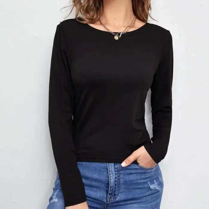 Sexy dos ouvert dos nu à lacets t-shirt femmes manches longues chemise de fond dames