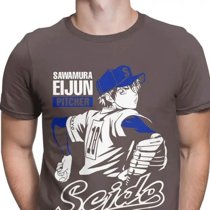 T-Shirt de Baseball à col rond pour homme, en coton, Vintage, Eijun, saamura, Diamond No Ace