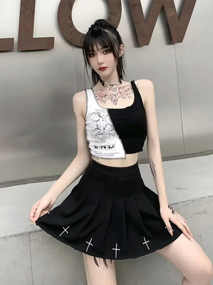 Débardeur en Patchwork de Style Punk pour femmes