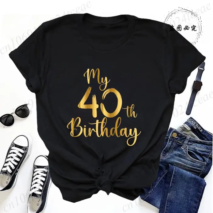 T-shirts décontractés pour femmes mon 40e anniversaire fête amusant imprimé T-shirt décontracté