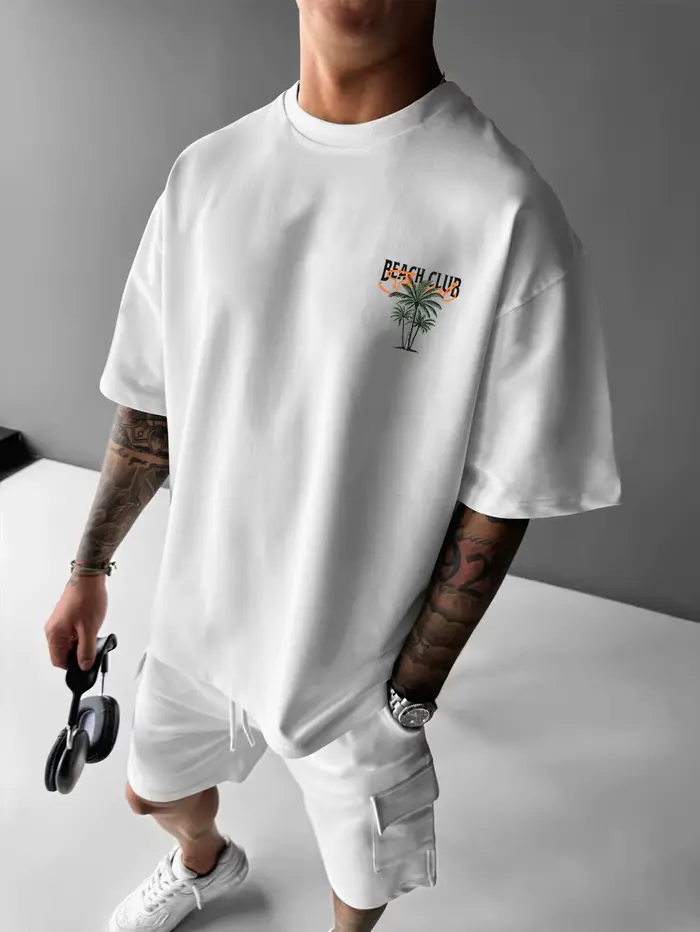 T-shirt pour homme en coton 100% doux de qualité supérieure avec imprimé palmier California Beach Club