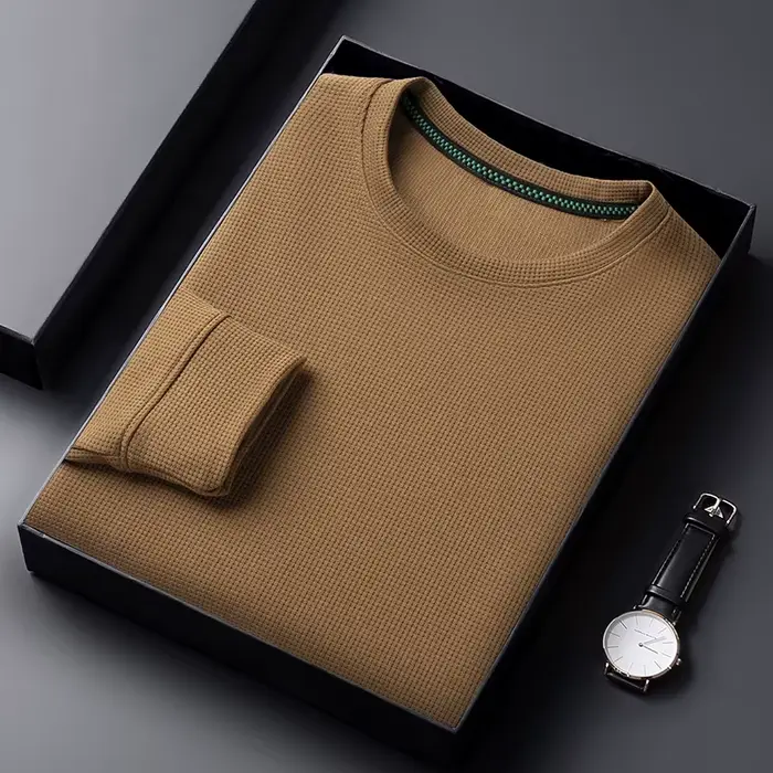 T-shirt décontracté pour homme à col rond en tissu gaufré