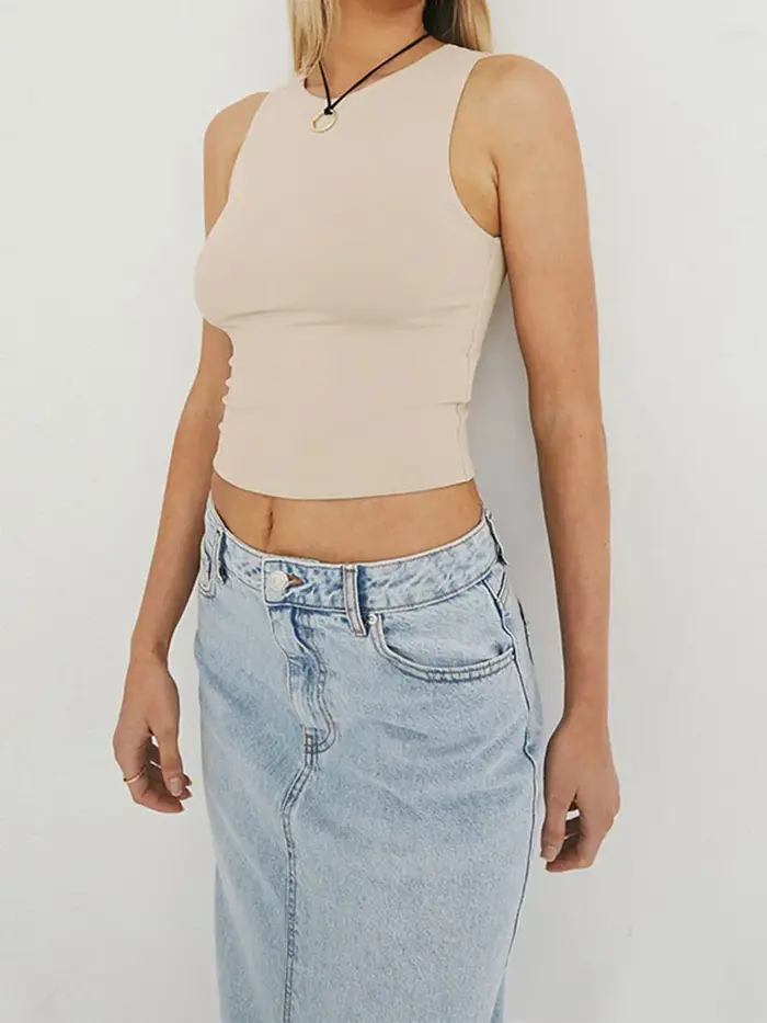 Chemise à fond serré en fibre, col rond, haut à dos nageur