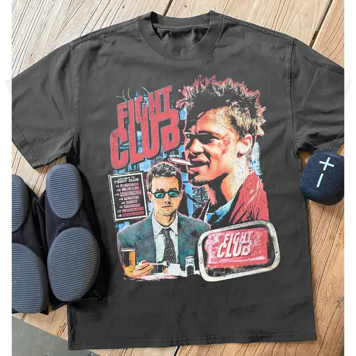 T-shirt imprimé rétro Fight Club Brad Pitt Edward Norton pour hommes et femmes
