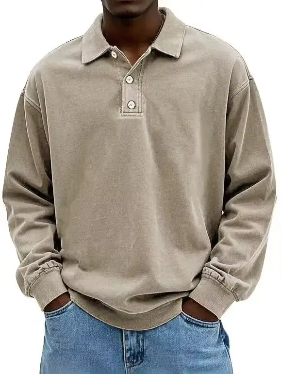 Polo Homme 2025 – Nouveau Modèle Décontracté Polyvalent à Col Rabattu et Manches Longues Boutonnées