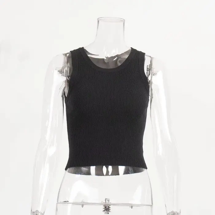 Nouveaux débardeurs tricotés d'été pour femmes, crop tops décontractés, gilets sexy à col rond et br
