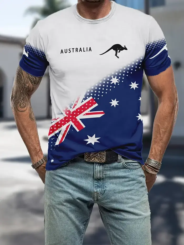 T-Shirt homme drapeau australien kangourou graphique 3D imprimé T-shirts décontracté à manches courtes