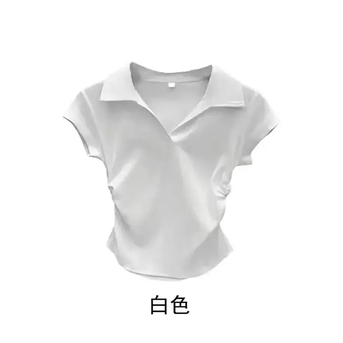 Coton été Sexy femmes t-shirt maigre mince basique solide haut court à manches courtes Polo