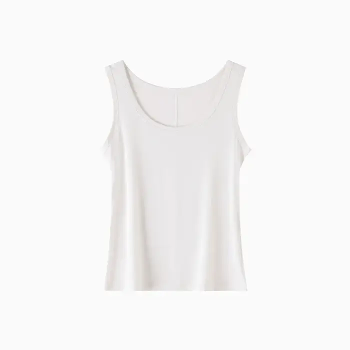 Débardeur Femme Col U en Mélange Tencel et Laine, Coupe Slim, Sans Manches, Couleur Unie, pour Superposition, Camisole Basique d'Été