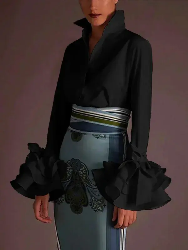 Chemises et blouses pour femmes, élégantes, manches évasées, blouses à volants, hauts, printemps, au