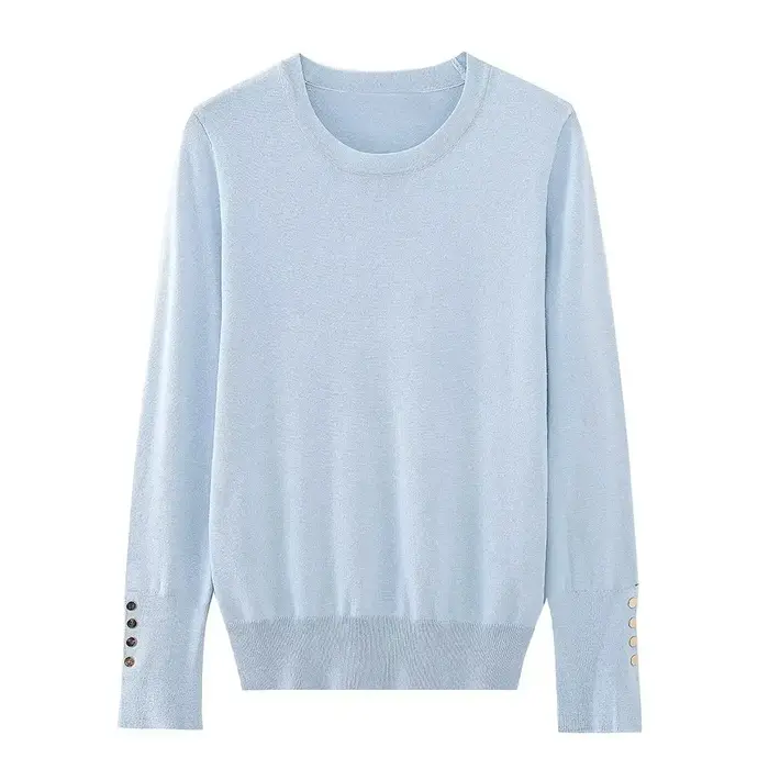 YENKYE automne femmes solide col rond à manches longues basique tricot pull décontracté hauts pullover