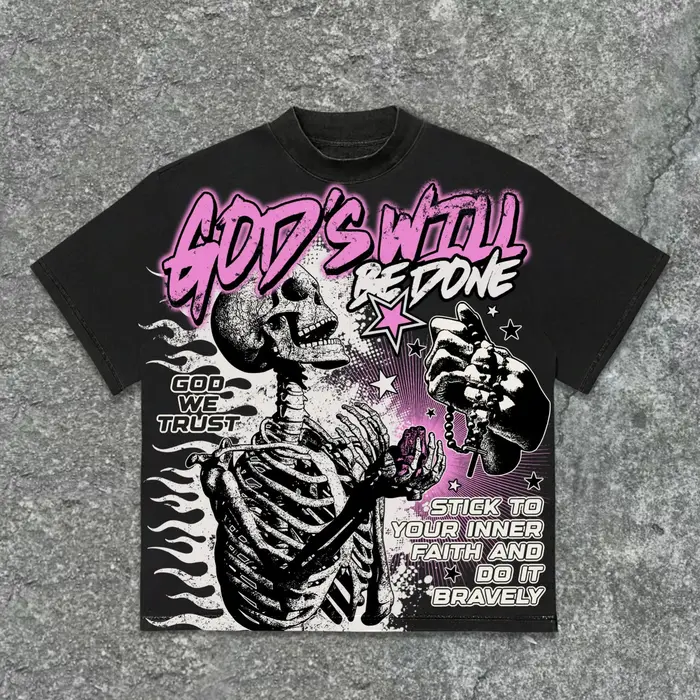 T-shirt 3D 2025 – Motif Crâne 'La Volonté de Dieu' Rétro – T-shirt Imprimé Graphique Homme et Femme 