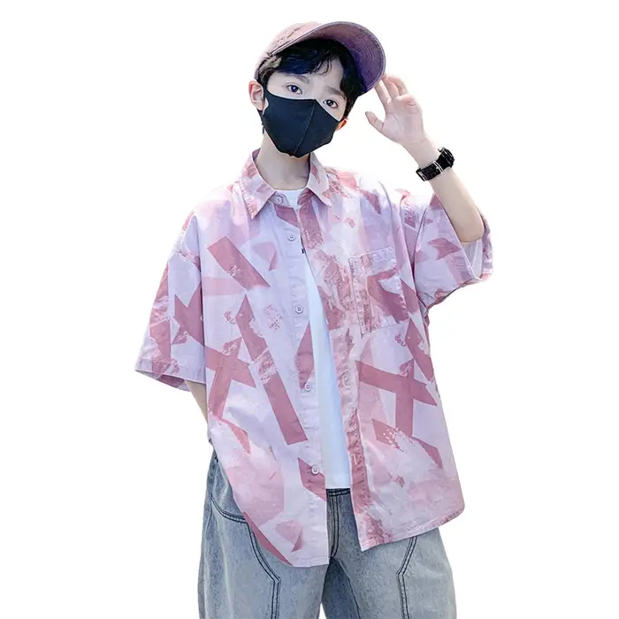 Chemise d'été élégante de couleur rose pour enfants, chemisiers à manches courtes de haute qualité p