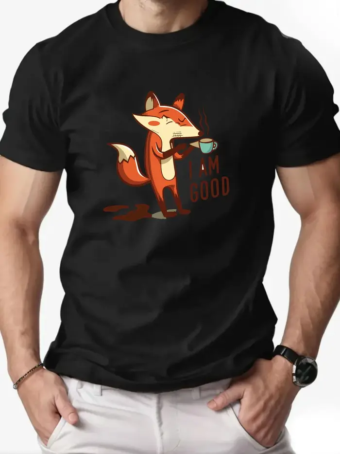T-Shirt homme Animal renard dessin animé motif été loisirs respirant 100% coton col rond T-shirt vêt