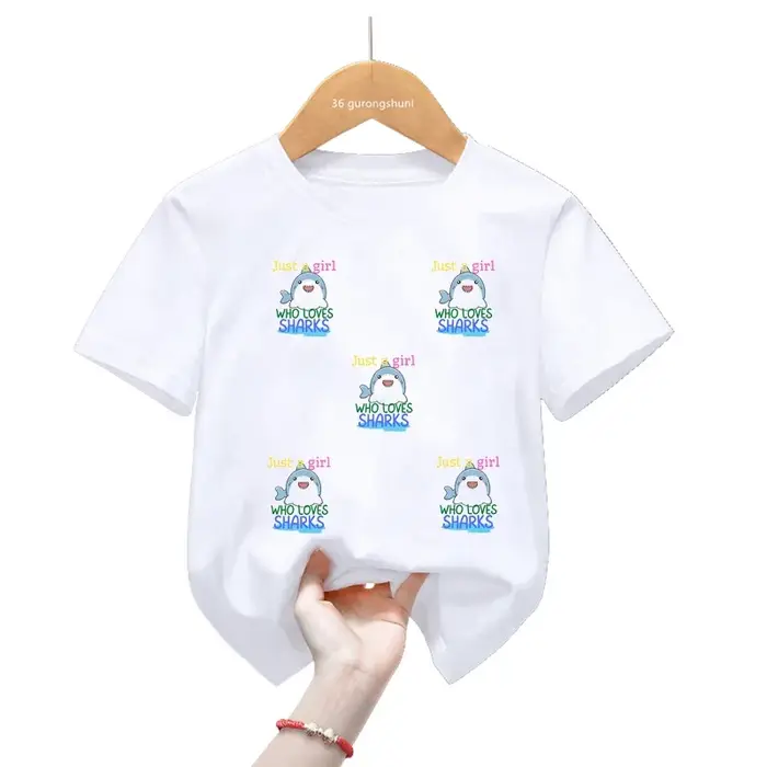 T-shirt imprimé graphique requin mignon pour filles et garçons