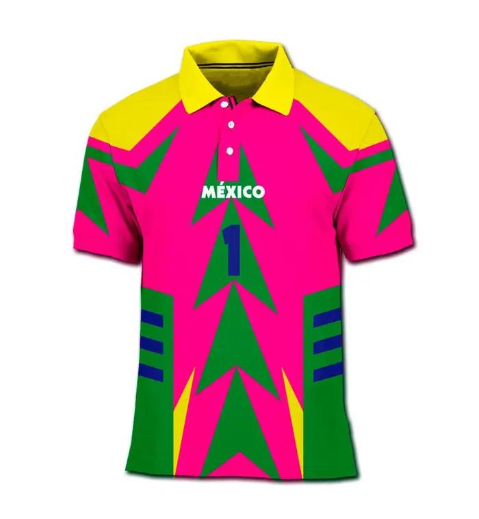 Polo rétro imprimé Mexique avec motifs géométriques contrastants