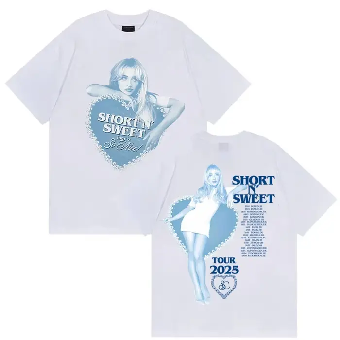 T-shirt Sabrina Carpenter 2026 Nouveau Short N' Sweet en mélange de coton pour hommes et femmes, uni