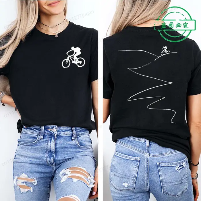 T-shirt imprimé pour cyclistes, haut décontracté à manches courtes et col rond pour l'été et le printemps, vêtements pour femmes