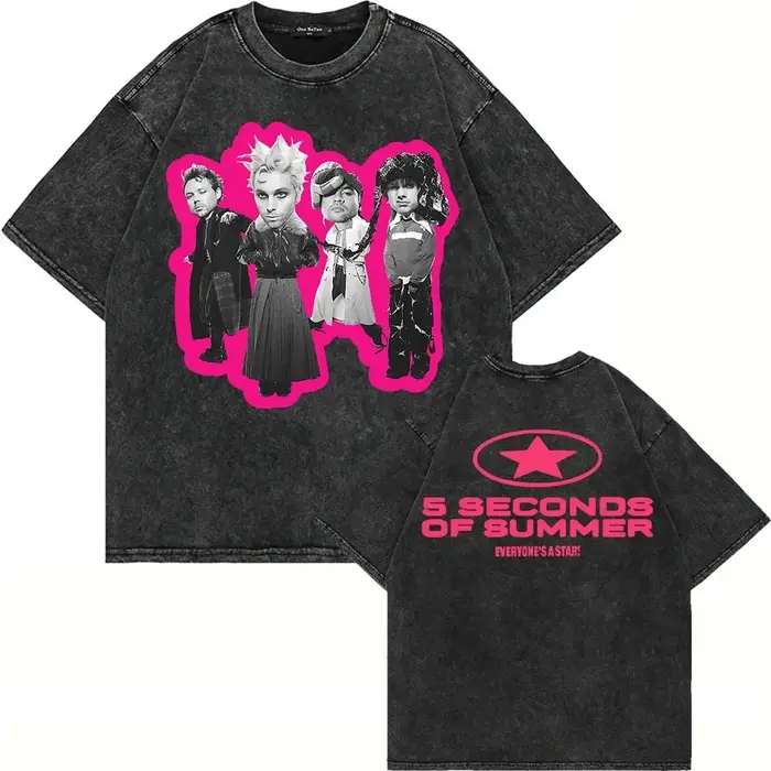 T-shirt oversize délavé 5 Seconds of Summer Everyone's A Star World Tour pour hommes et femmes