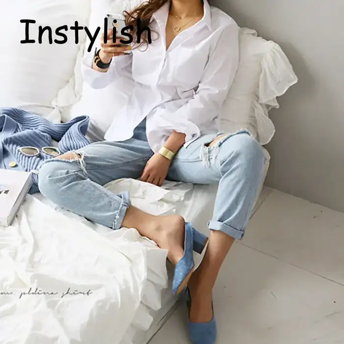 Chemise blanche à manches longues pour femmes