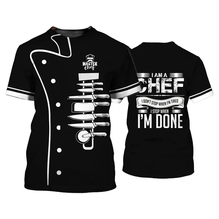 Chef T-Shirt hommes vêtements de créateurs à manches courtes t-shirts impression 3D ustensiles de cuisine Design Cool