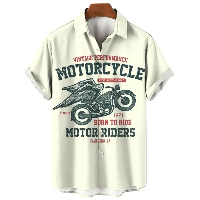 T-shirt Rétro à Motif Moto Manches Courtes pour Homme Été 2026 – Motif Moto 3D