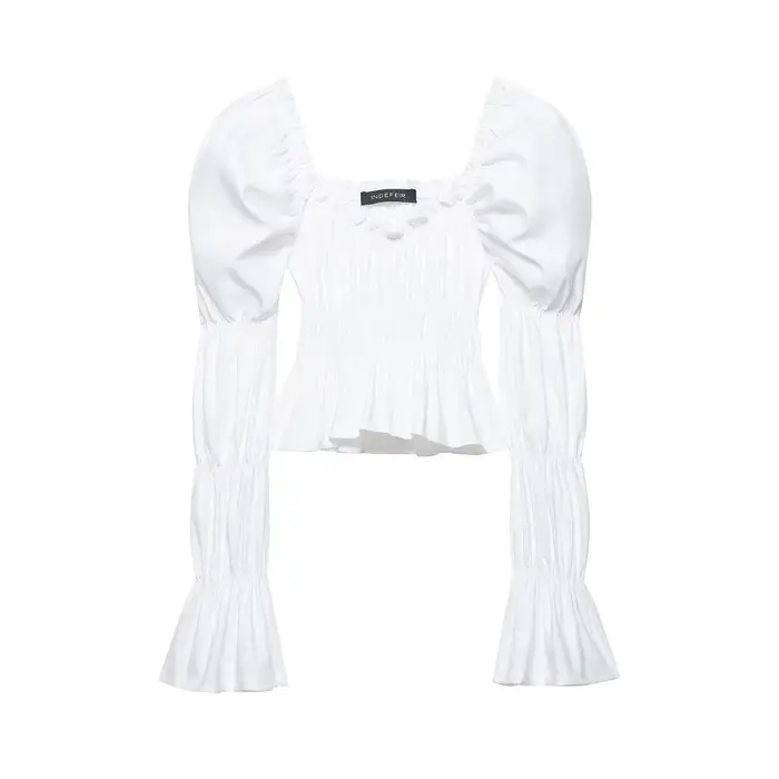 HH Nouveau Top Court Plissé pour Femme, Manches Bouffantes Unies, Col Élégant et Sexy, Tendance Été