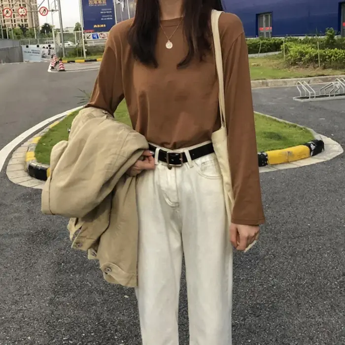 T-shirt à manches longues style Hong Kong pour femme