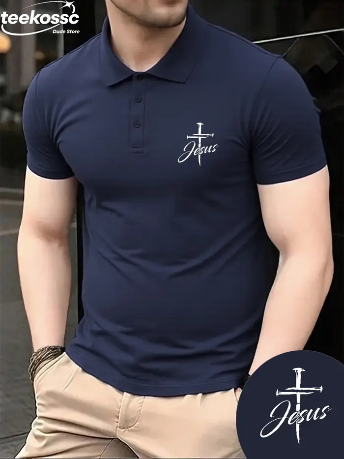 La croix et jésus imprime Polo hommes sport à manches courtes hauts été respirant revers T-Shirts dé
