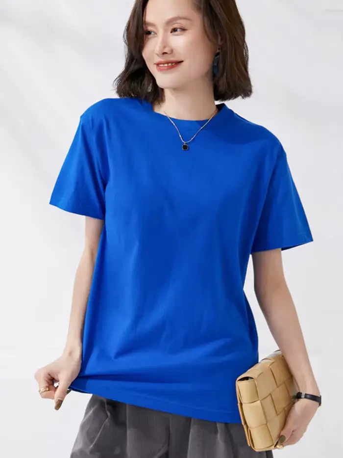 T-shirts femmes 2025 été à manches courtes coton solide décontracté