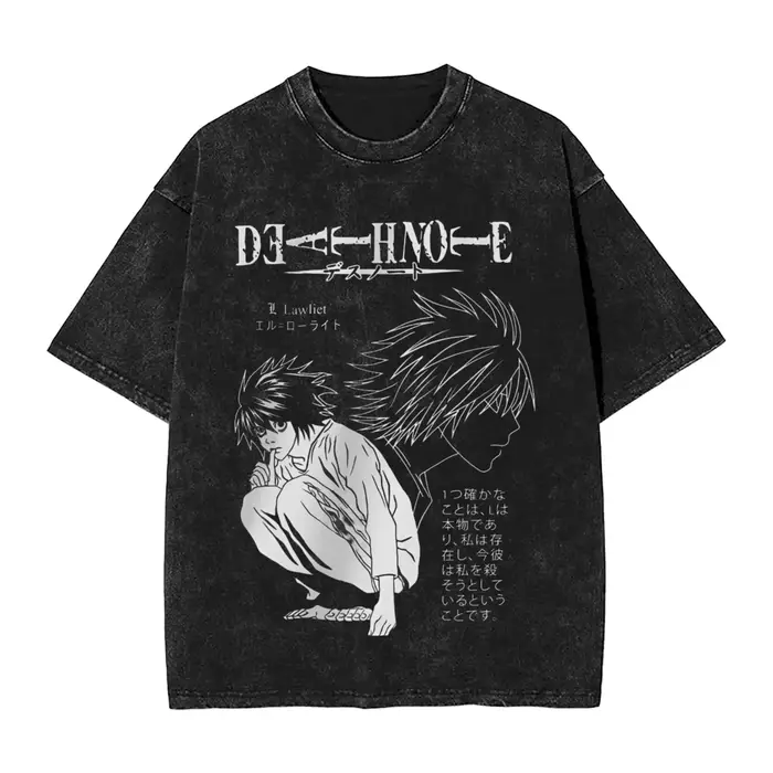 T-shirts Manga DEATH NOTE L Lawliet à imprimé graphique, T-shirts oversize délavés, T-shirt à manche