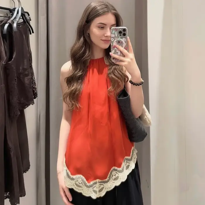 Haut Halter Femme avec Dentelle