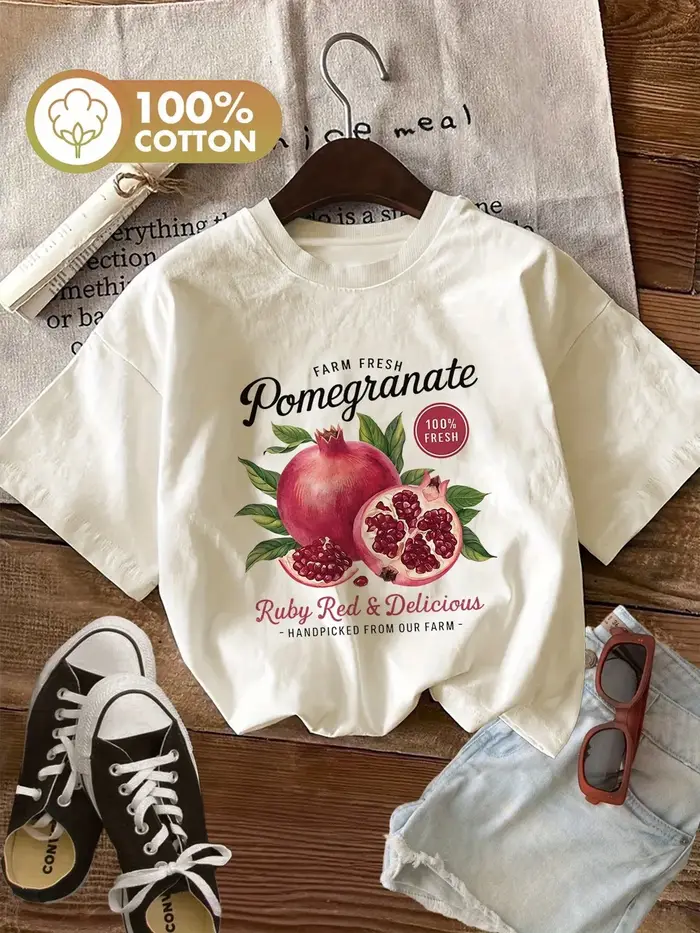 T-shirt imprimé grenade frais de la ferme, en coton, pour femmes, style Y2K, vêtements d'été assorti