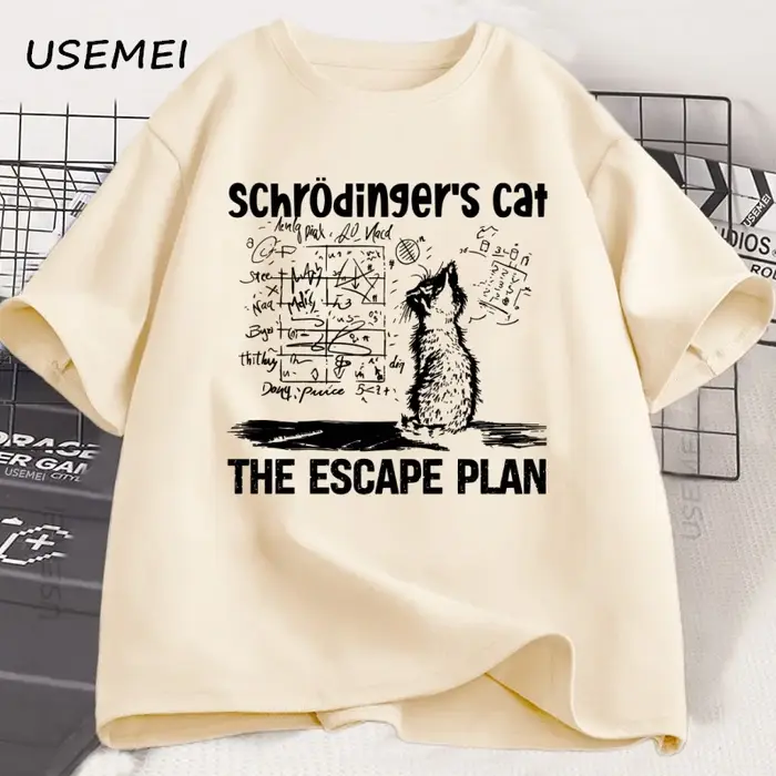Schrodinger chat T-shirt physique mécanique quantique impression créative