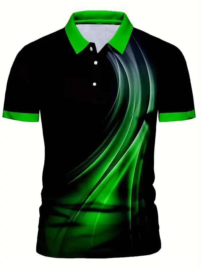 Polo à manches courtes contrastant avec imprimé abstrait, col vert, pour homme, idéal pour le golf e
