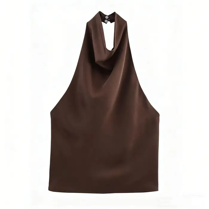 Tops en satin HH Halter pour femmes, mode sans manches, dos nu, sexy, vintage, été 2026, nouveaux to